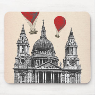 Alfombrilla De Ratón Catedral de St Pauls y globos de aire rojo