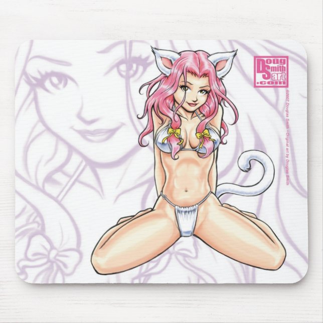 Alfombrilla De Ratón Catgirl cabelludo rosado Mousepad (Frente)