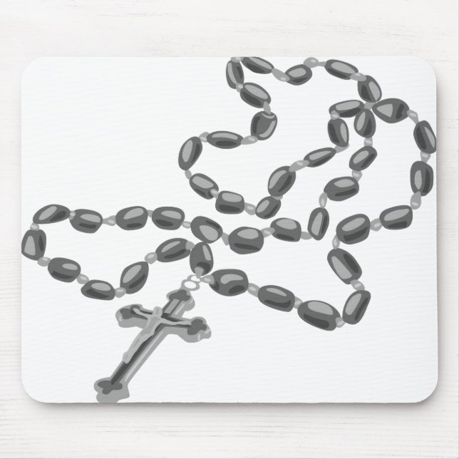 Alfombrilla De Ratón Catholic Mouse Pad White with Black Rosary (Frente)