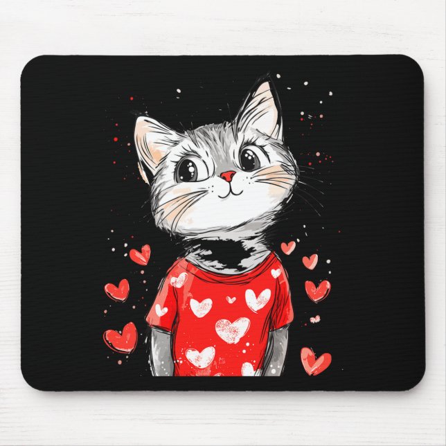 Alfombrilla De Ratón Cats Lover Heart Girls Kitten Valentine’s Day Wome (Frente)