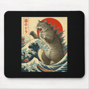 Alfombrilla De Ratón Catzilla Cat Arte Japonés Gracioso Regalos De Gato