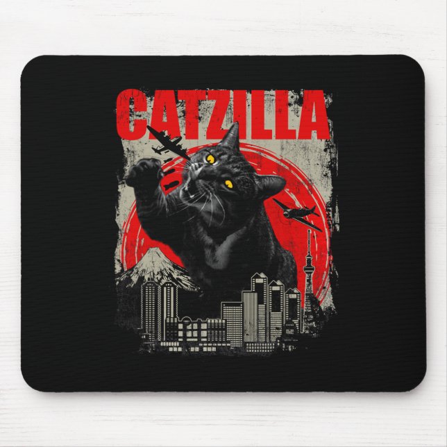 Alfombrilla De Ratón Catzilla - Divertido Gato Amante Gatito Gatita Man (Frente)