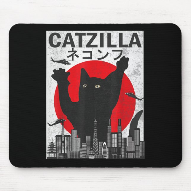Alfombrilla De Ratón Catzilla japonesa estilo japonés de atardecer Gato (Frente)