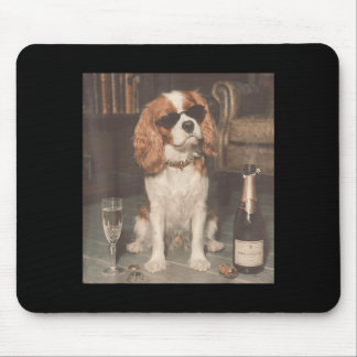 Alfombrilla De Ratón Cavalier King Charles bebiendo champán divertido