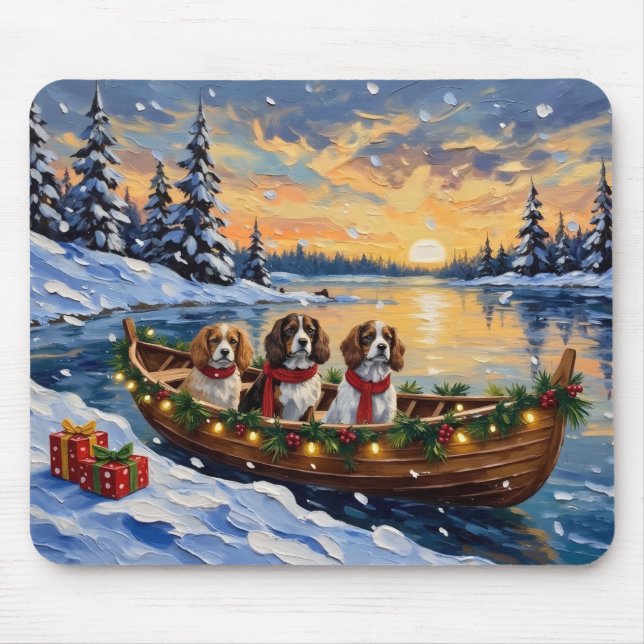 Alfombrilla De Ratón Cavalier King Charles Spaniel Christmas Boat (Frente)