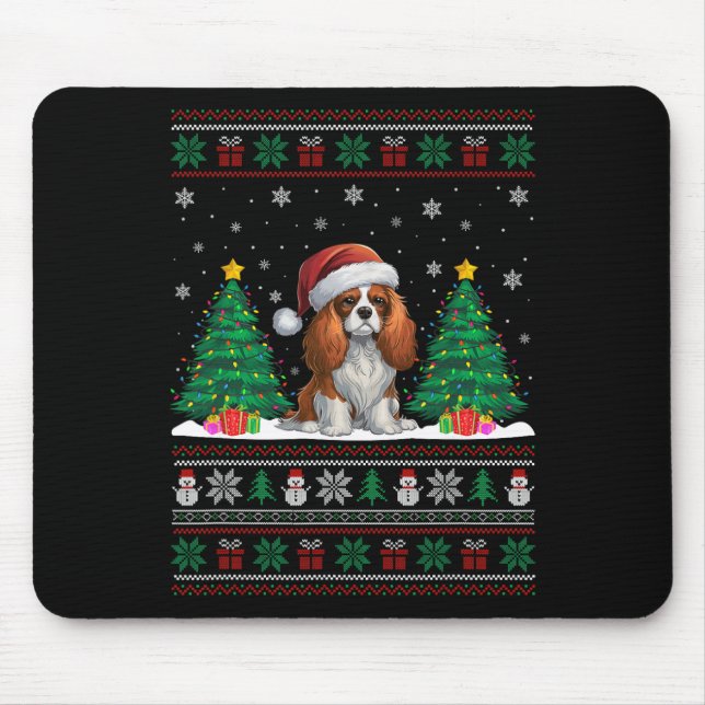 Alfombrilla De Ratón Cavalier King Charles Spaniel Dog Xmas Tree Luces (Frente)