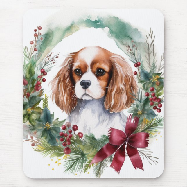 Alfombrilla De Ratón Cavalier King Navidades Wreath Festimes Pup (Frente)
