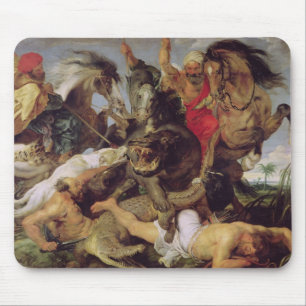 Alfombrilla De Ratón Caza del Hippopotamus y del cocodrilo, c.1615-16