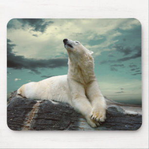 Alfombrilla De Ratón Cazador blanco del oso polar en roca