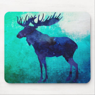 Alfombrilla De Ratón Celestial Blue Moose Silhouette