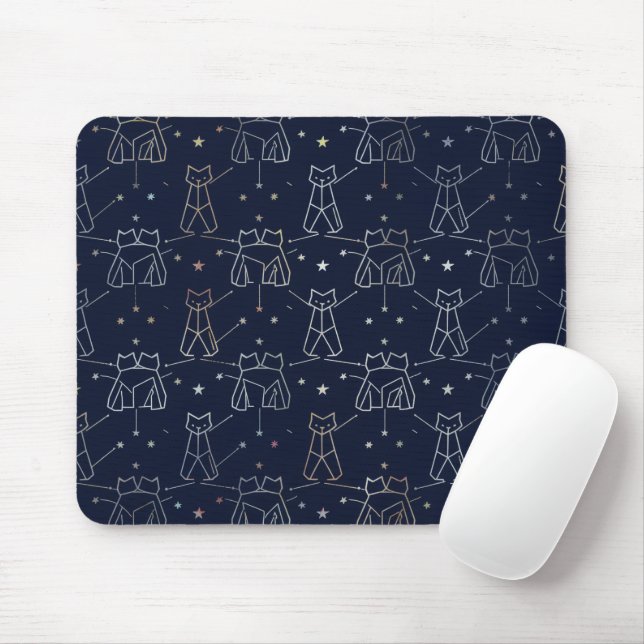 Alfombrilla De Ratón Celestial Cat Constellation Navy Blue Mouse Pad (Con ratón)