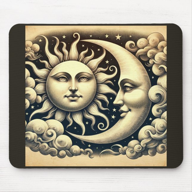 Alfombrilla De Ratón Celestial Vintage Sol y Luna  (Frente)