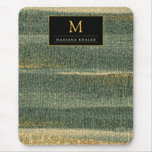 Alfombrilla De Ratón Cepillo verde elegante con oro y negro