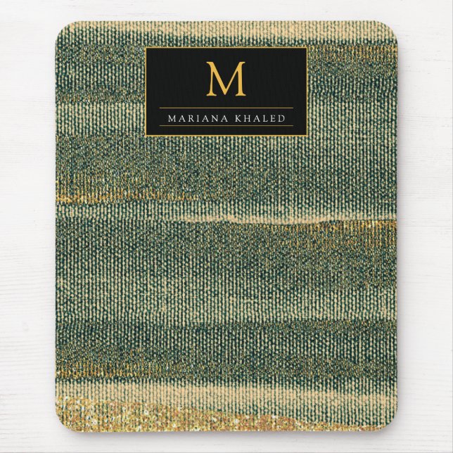 Alfombrilla De Ratón Cepillo verde elegante con oro y negro (Frente)
