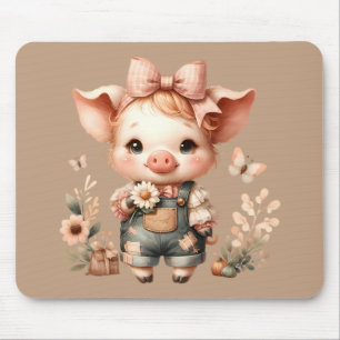 Alfombrilla De Ratón Cerdito Caprichoso en Mono de Pastel Marrón