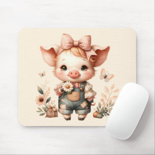 Alfombrilla De Ratón Cerdito Caprichoso en Mono de Pastel Melocotón