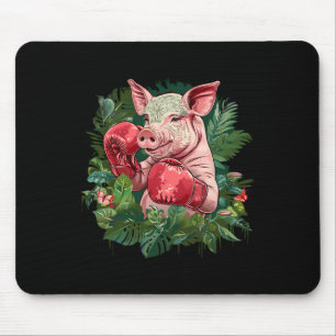 Alfombrilla De Ratón Cerdo Boxeando Con Guantes De Boxeo Kickboxing Caj