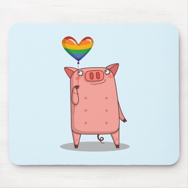 Alfombrilla De Ratón Cerdo con globo arco iris (Frente)