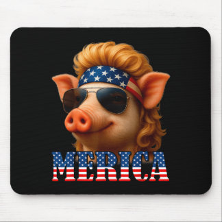Alfombrilla De Ratón Cerdo divertido bandera americana granjero día de
