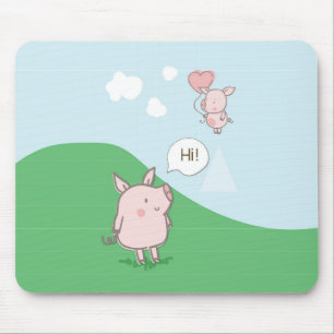 Alfombrilla De Ratón Cerdo flotante lindo diciendo hola