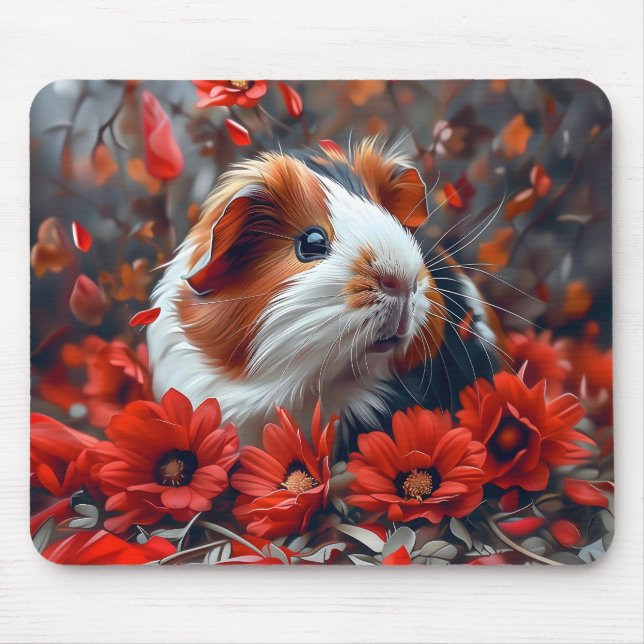 Alfombrilla De Ratón Cerdo guineano entre flores rojas (Frente)