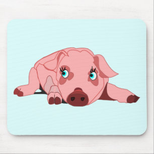 Alfombrilla De Ratón Cerdo rosa con almohadilla de ratón de ojos azules