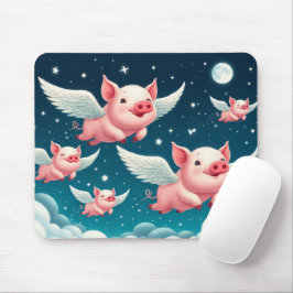 Alfombrilla De Ratón Cerdos voladores trillados en el cielo estrellado 