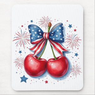 Alfombrilla De Ratón Cerezas con Coquette Bow 4 de Julio Americano