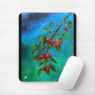 Alfombrilla De Ratón Cerezas Rojas al Amanecer de Verano Pintura de Alf