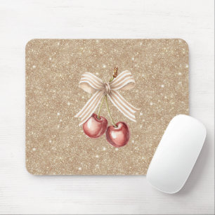 Alfombrilla De Ratón Cerezas Rojas Brillantes Doradas