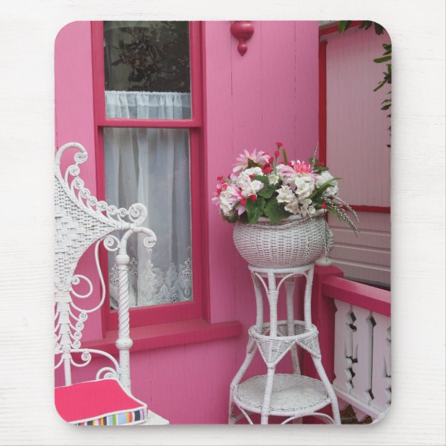 Alfombrilla De Ratón Cesta de flores blancas en rosado - Viñedo de Mart (Frente)