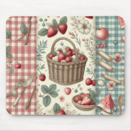 Alfombrilla De Ratón Cesta de Frutas Gingham Diversión