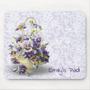 Alfombrilla De Ratón Cesta De Pansy En Lace