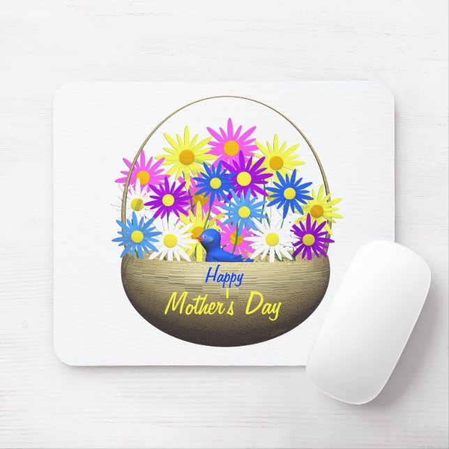 Alfombrilla De Ratón Cesta feliz del Día de la Madre con maricas y pája (Con ratón)