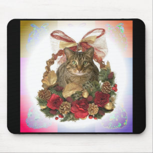 Alfombrilla De Ratón Cesta gorda del navidad del gato