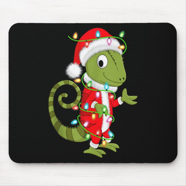 Alfombrilla De Ratón Chameleon Christmas Lights Santa Costume Cute Anim (Frente)