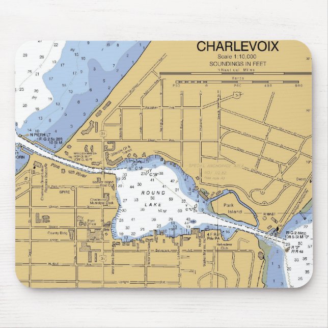Alfombrilla De Ratón Charlevoix, carta náutica Mousepad del lago (Frente)