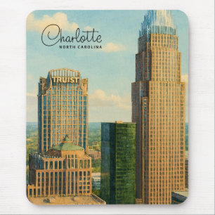 Alfombrilla De Ratón Charlotte NC Acuarela del Horizonte Viaje