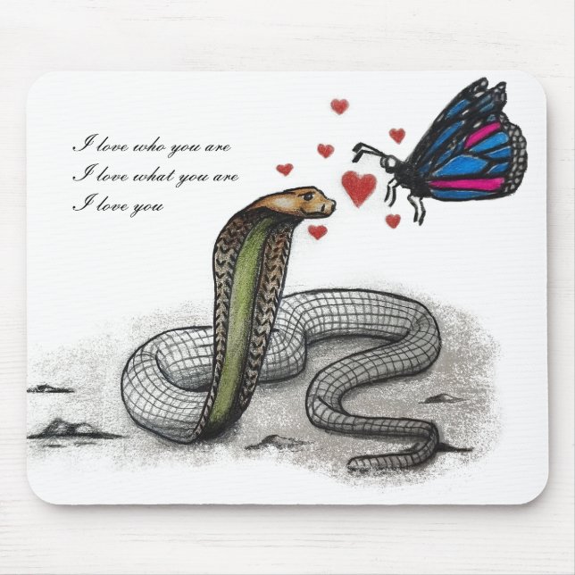 Alfombrilla De Ratón Charming Snake and Butterfly Love Mousepad (Frente)
