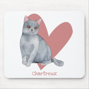 Alfombrilla De Ratón Chartreux Cat Watercolor Kitty Pink Heart
