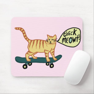 Alfombrilla De Ratón CHECK MEOWT Skateboarding Tabby Cat Pink