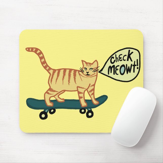 Alfombrilla De Ratón CHECK MEOWT Skateboarding Tabby Cat Yellow (Con ratón)