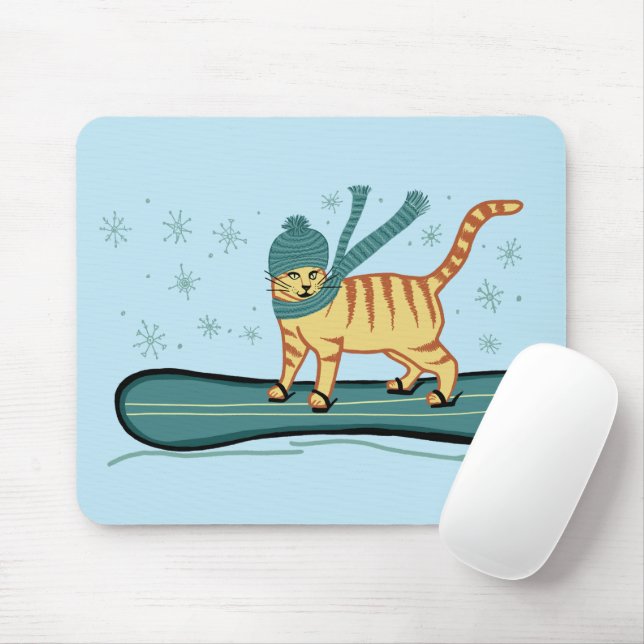 Alfombrilla De Ratón CHECK MEOWT Snowboarding Cat (Con ratón)