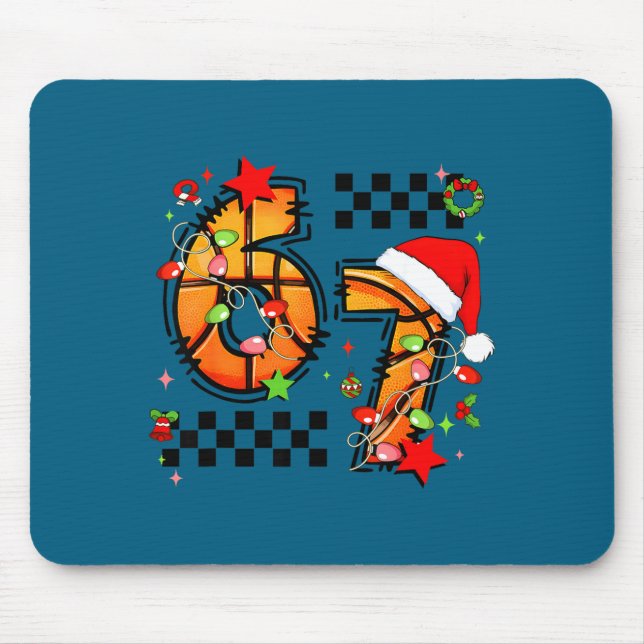 Alfombrilla De Ratón Checkered 67 Basketball Santa Hat Christmas Six Se (Frente)