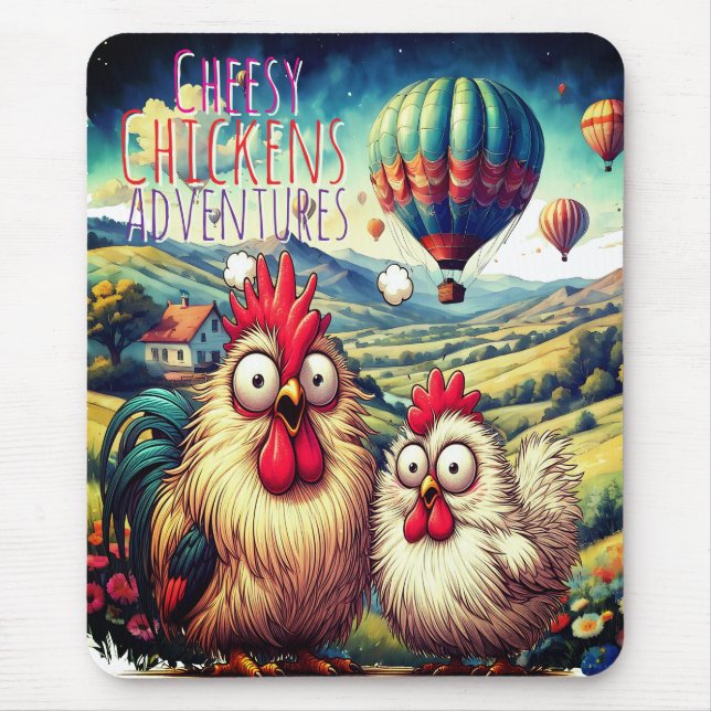 Alfombrilla De Ratón "Cheesy Chicken Balloon Adventure" Mouse Pad (Frente)