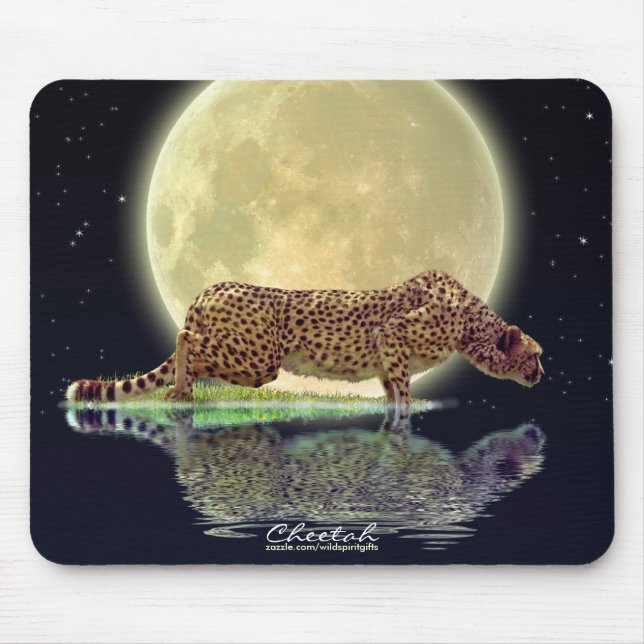 Alfombrilla De Ratón Cheetah y Moon Big Cat Wildlife Art Mousepad (Frente)