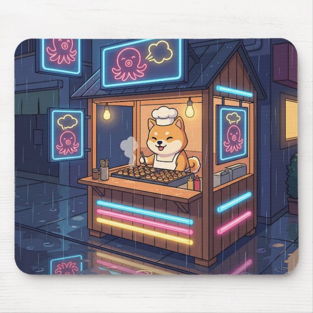 Alfombrilla De Ratón Chef Shiba's Neon Takoyaki Stand (Frente)