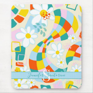 Alfombrilla De Ratón Chequeos alegres Resumen Monogramado Mousepad