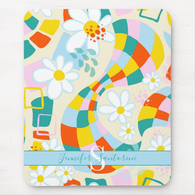 Alfombrilla De Ratón Chequeos alegres Resumen Monogramado Mousepad (Frente)