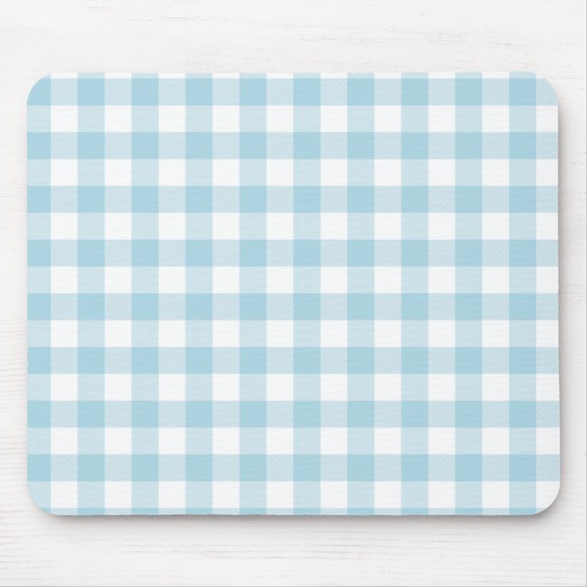 Alfombrilla De Ratón Cheques de Gingham azul pálido y blanco (Frente)